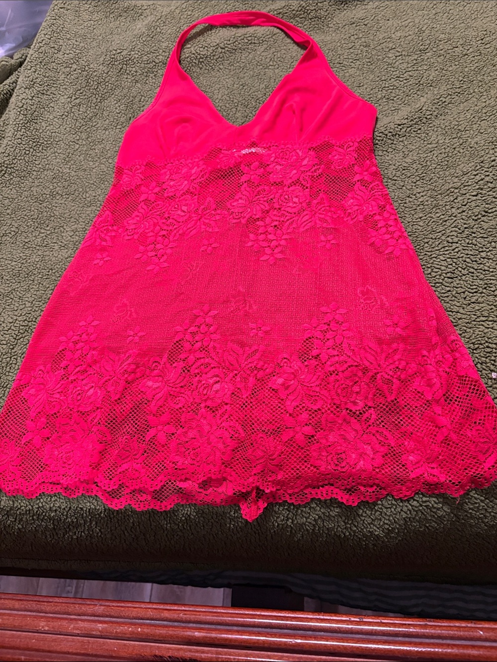 Red Lace Halter Chemise